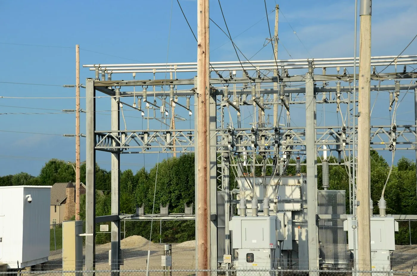 Electrical substation with switchgear, transformers and power lines